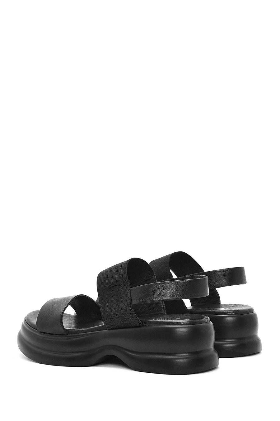 Women's Black Thick-Sole Leather Sandals