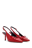 Women's Red Open Back Thin Heel Patent Leather Shoes | Derimod