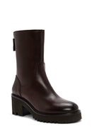 Women's Brown Double Zipper Thick Heel Leather Boots | Derimod