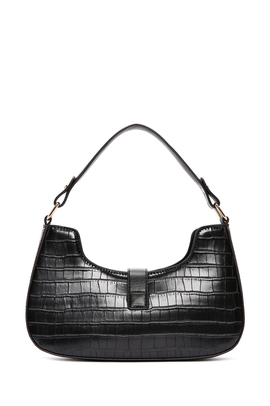 Women's Black Long Strap Crocodile Patterned Shoulder Bag
