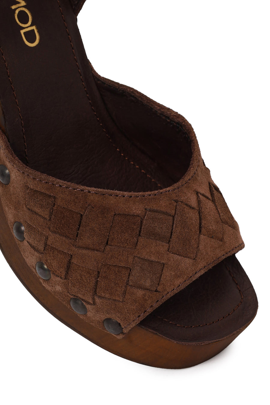 Woman Tan Ankle-Buckle Chunky-Heel Suede Sandal