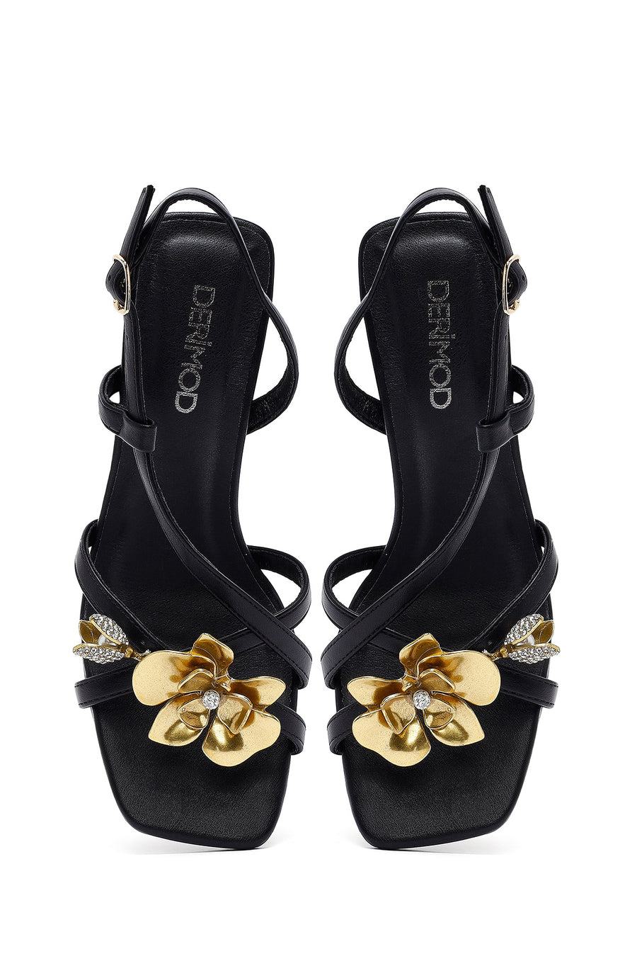 Woman Black Buckled Transparent Thick Heel Sandals