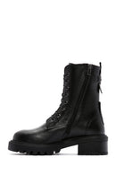 Women's Black Leather Zippered Boots | Derimod