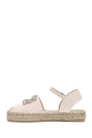 Women's Beige Ankle Buckle Jean Fabric Stoned Espadrille Sandals | Derimod