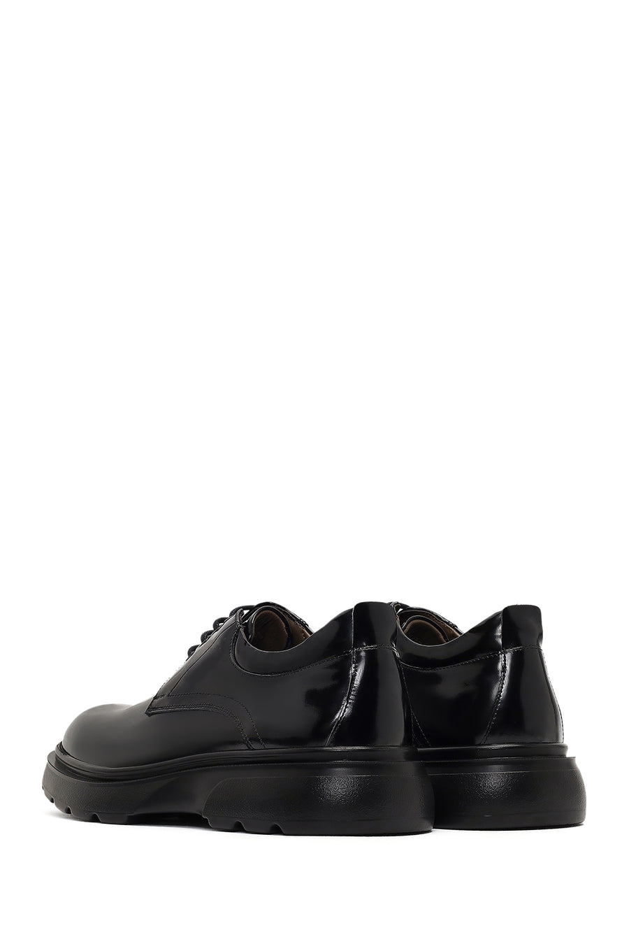 Male Black Lace-Up Thick-Soled Leather Casual Shoes