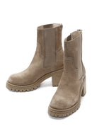 Women's Beige Suede Leather Heeled Chelsea Boots | Derimod