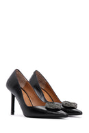 Women's Black Leather Stone Stiletto | Derimod