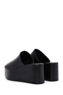 Women's Black Leather Wedge Heel Slippers | Derimod