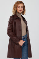 Scarlet Women's Brown Leather Trench Coat | Derimod