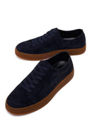 Male Navy Lace-up Suede Leather Sneaker | Derimod