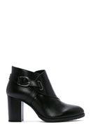 Women's Black Zippered Buckle Detailed Thick Heeled Boots | Derimod