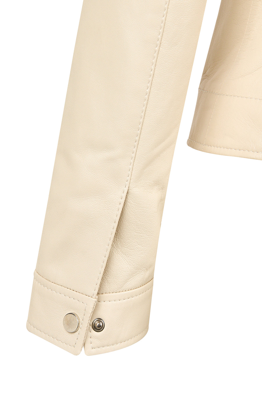 Marlyn Woman Beige Stand Collar Short Leather Jacket