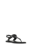 Women's Black Buckle Thong Leather Sandals | Derimod