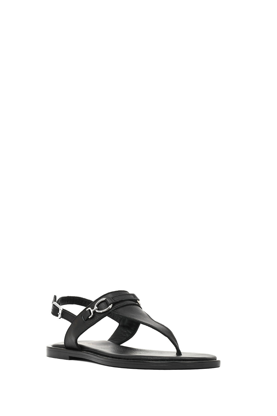 Women's Black Buckle Thong Leather Sandals