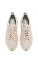 Women's Beige Thick Sole Lace Up Leather Sneaker | Derimod