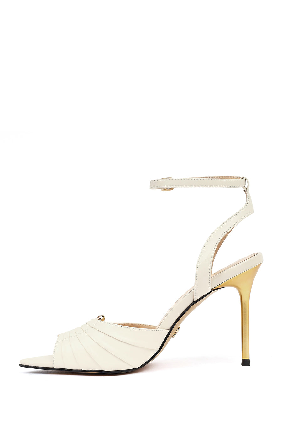 Women's White Ankle Buckle Thin Heel Leather Sandals