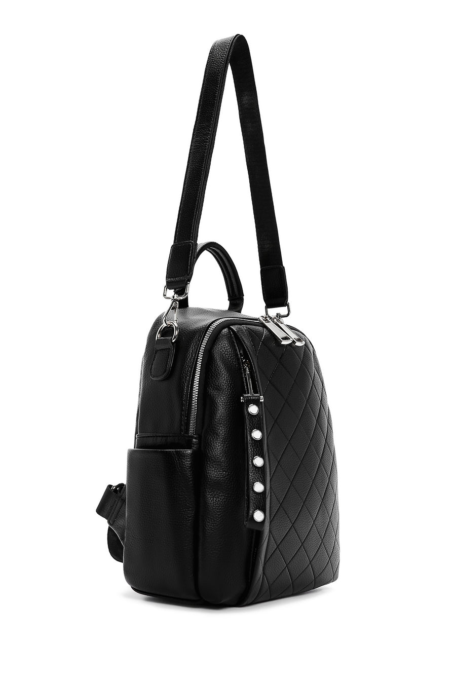 Women's Black Strap Quilted Backpack