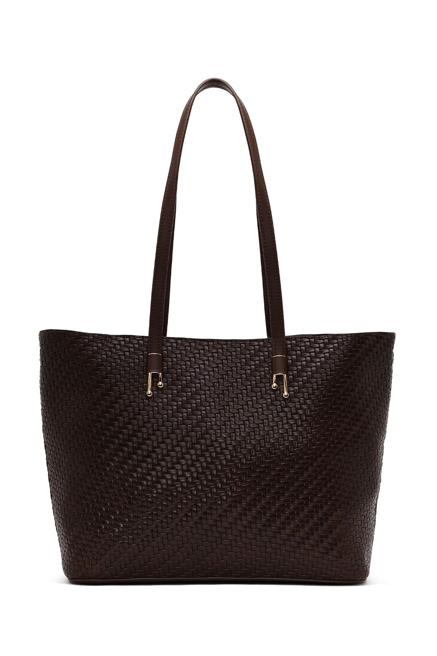 Woman Brown Long-Strap Braided Shoulder Bag