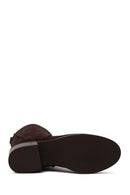 Woman Brown Short Thick-Heeled Suede Boots | Derimod