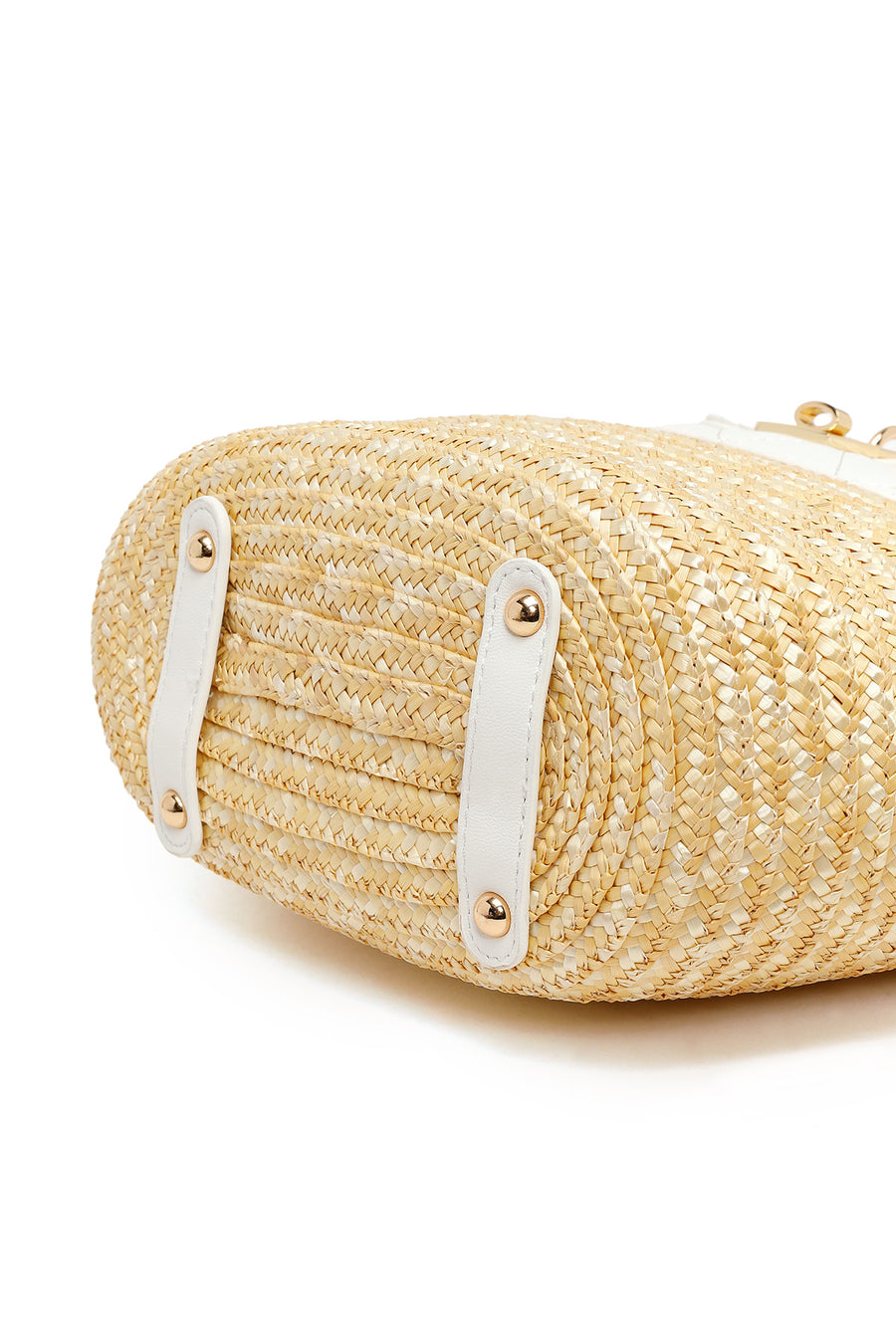 Woman Beige Chain Strap Wicker Shoulder Bag
