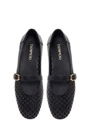 Women's Black Buckle Leather Ballerinas | Derimod