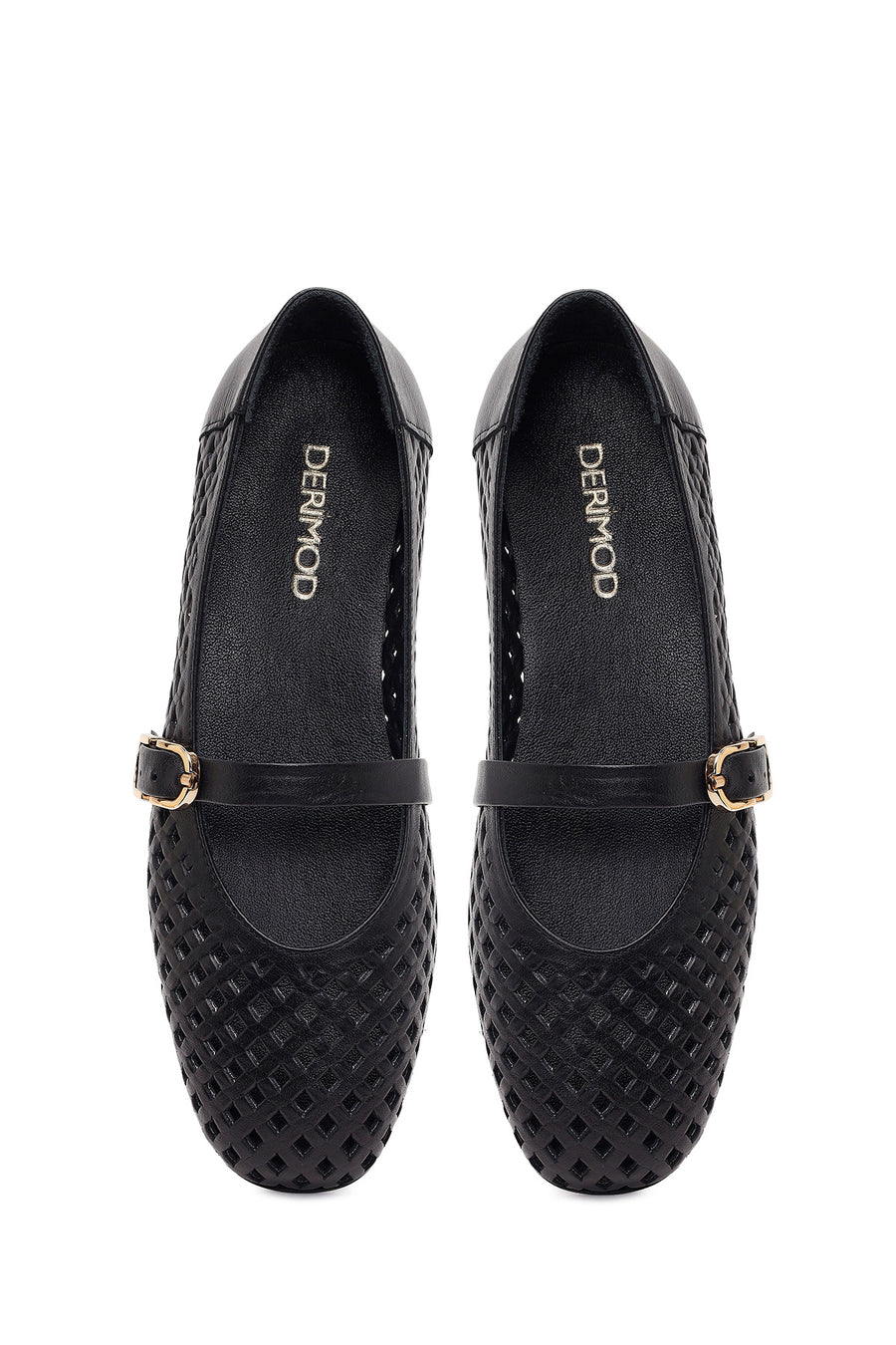 Women's Black Buckle Leather Ballerinas