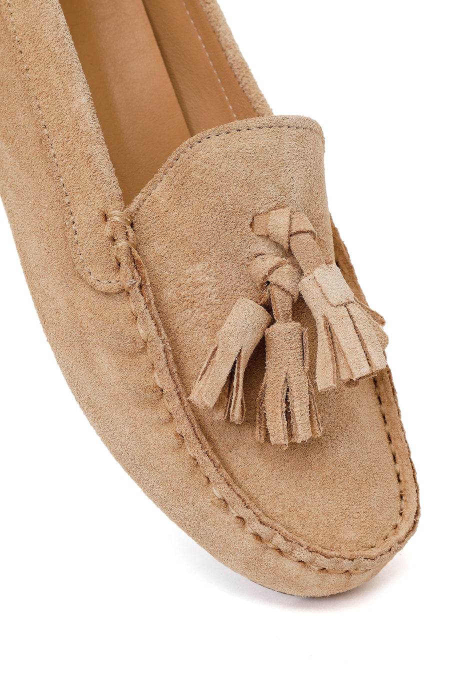 Woman Beige Fringed Suede Loafer