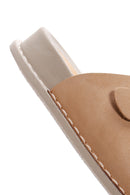 Women's Beige Double Buckle Nubuck Leather Slippers | Derimod