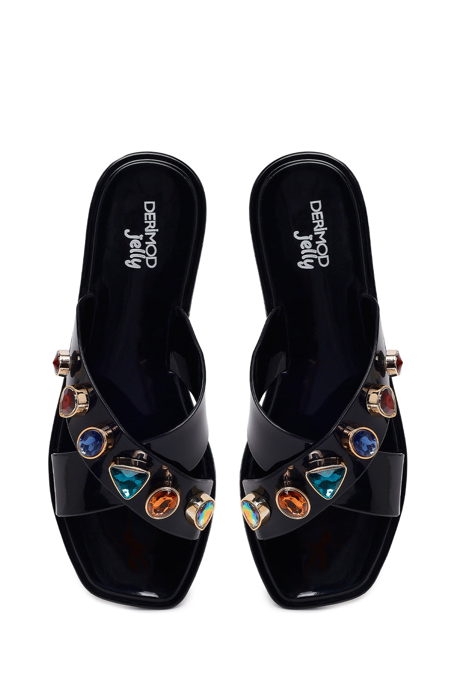 Woman Black Stone-Embellished Jelly Slipper