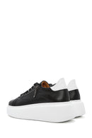 Women's Black Zippered Lace-Up Thick-Sole Leather Sneakers | Derimod