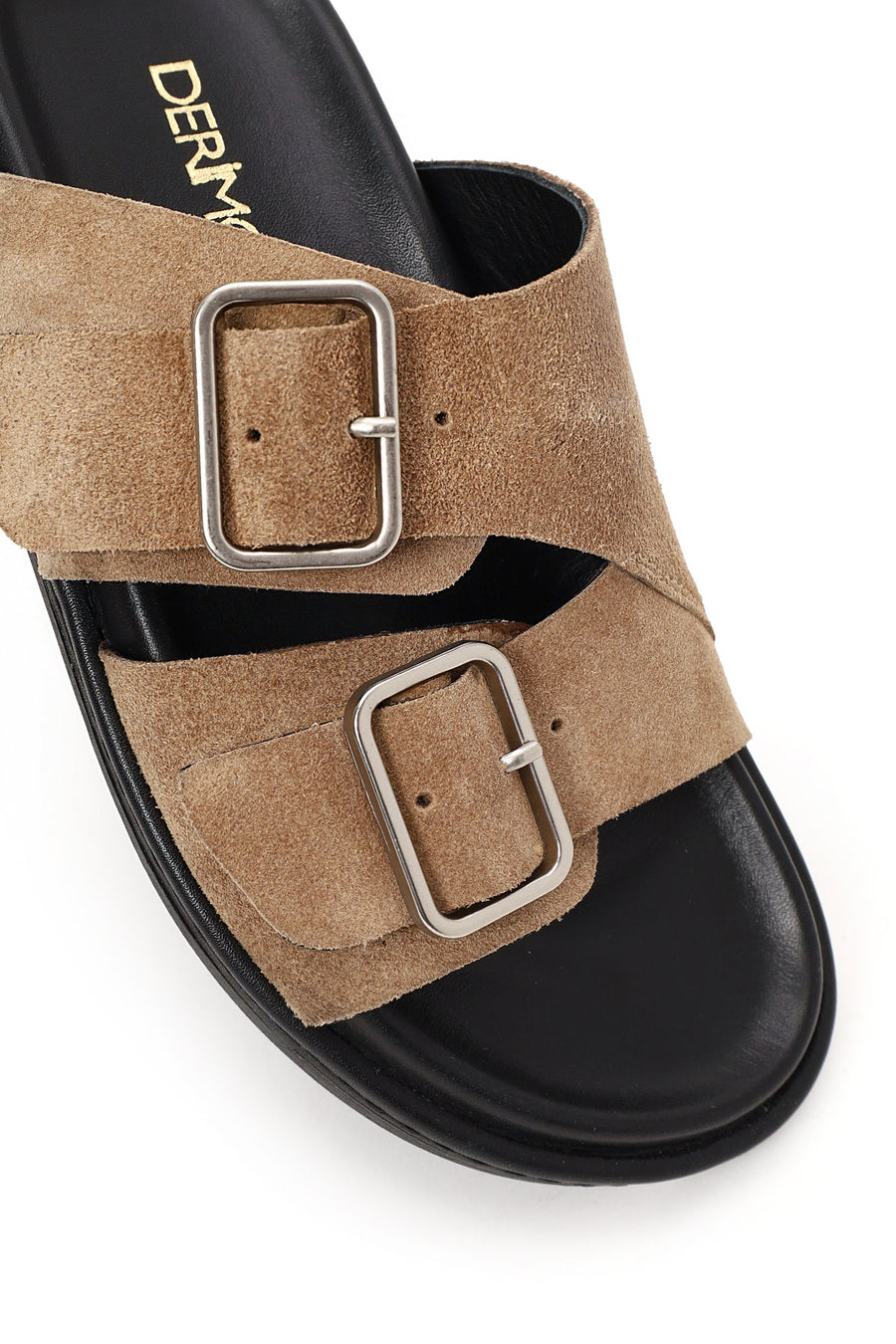 Woman Mink Double-Buckle Suede Slipper
