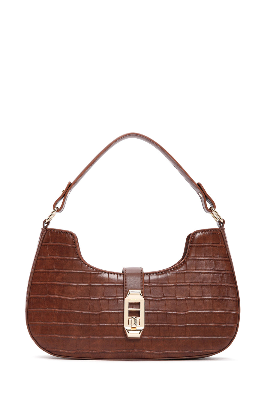 Women's Brown Long Strap Crocodile Patterned Handbag