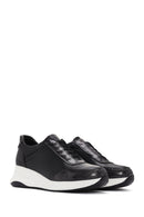 Women's Black Thick Soled Leather Sneaker | Derimod