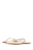 Woman Cream Toe-Post Leather Slippers | Derimod