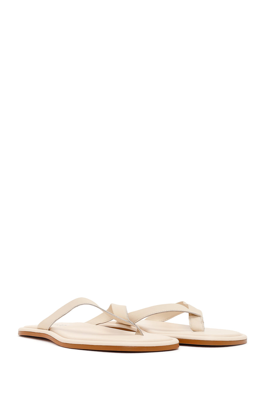 Woman Cream Toe-Post Leather Slippers