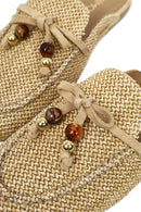 Women's Beige Tasseled Straw Slippers | Derimod
