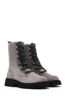 Women's Gray Suede Leather Zippered Boots | Derimod