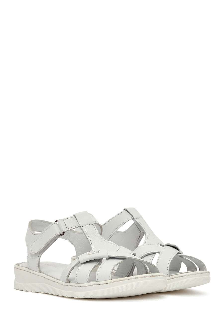 Women's White Strappy Leather Comfort Sandals