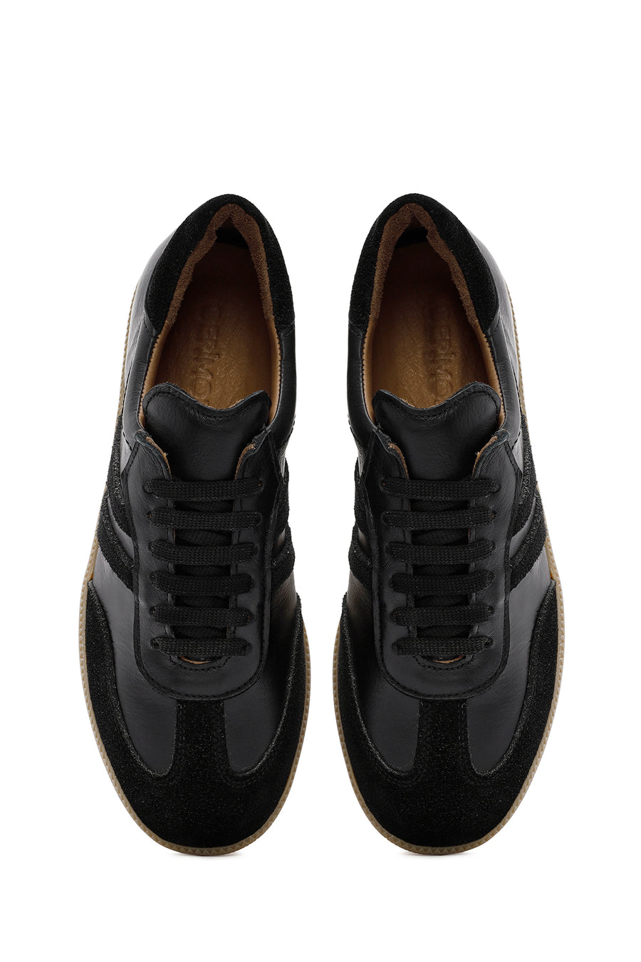 Kadın Siyah Bağcıklı Deri Sneaker