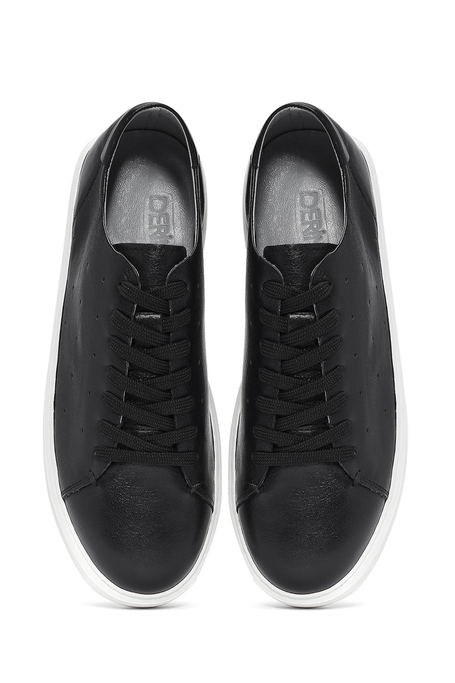 Men's Black Lace-up Thick-Sole Leather Sneaker