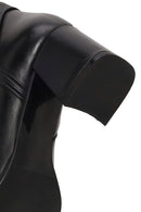 Woman Black Zip Closure Thick-Heeled Leather Boots | Derimod