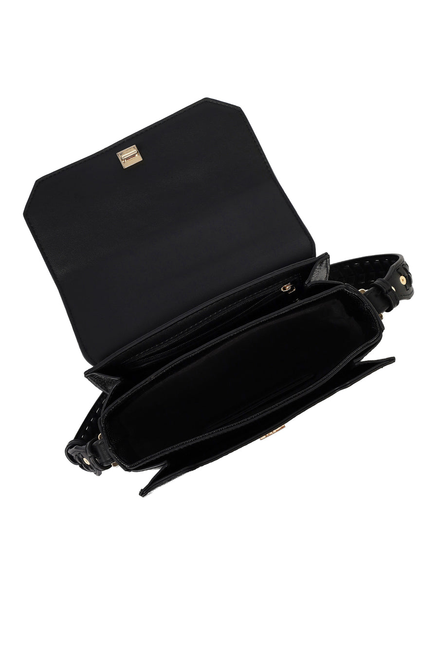Women's Black Long Strap Patterned Crossbody Bag