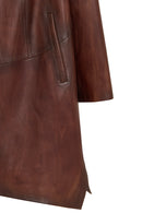 Daniela Women's Brown Hooded Long Oversize Leather Coat | Derimod