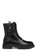 Geox Women's Black Iridea Lace-Up Leather Combat Boots | Derimod