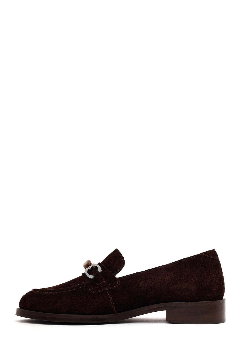 Kadın Kahverengi Tokalı Süet Deri Maskülen Loafer