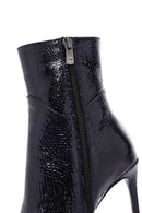 Women's Navy Blue Patent Leather Thin Heeled Boots | Derimod