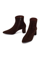 Woman Brown Zip Closure Chunky-Heeled Suede Leather Boots | Derimod