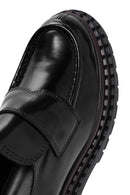 Women's Black Thick Soled Leather Masculine Loafer | Derimod