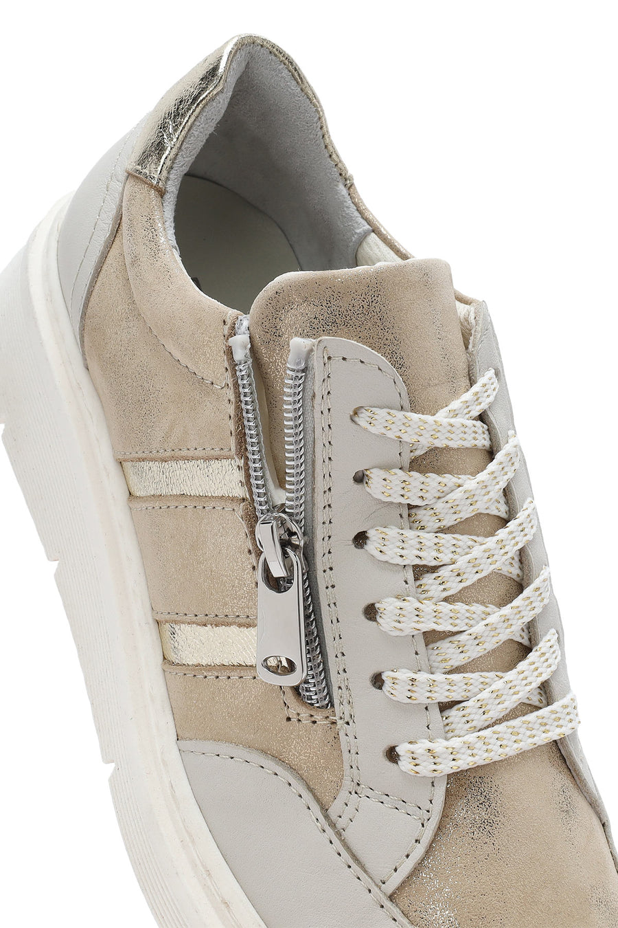 Women's Beige Lace-Up Thick-Soled Leather Casual Shoes
