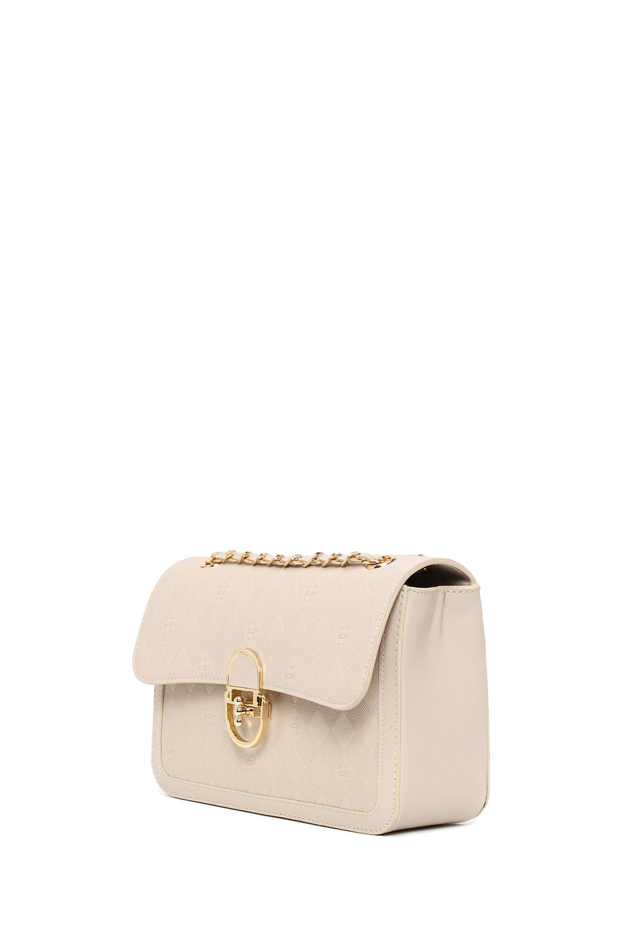Woman Cream Chain Strap Printed Crossbody Bag